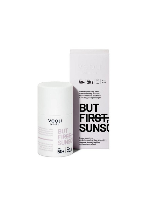 Veoli Botanica But First Sunscreen lekki Krem ochronny przeciw fotostarzeniu SPF 50+ 50 ml