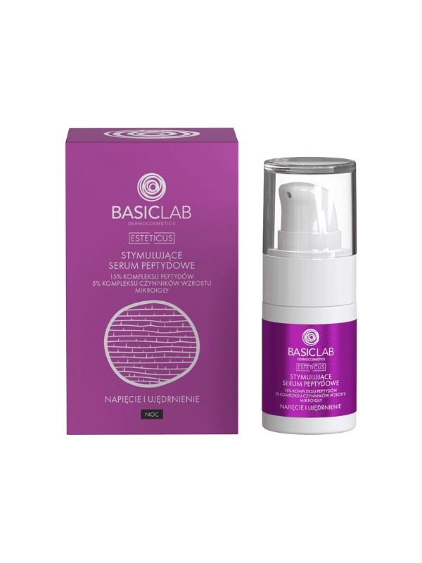 BasicLab Esteticus stimulerend Peptide Serum voor het gezicht 's nachts 15% peptidecomplex 15ml