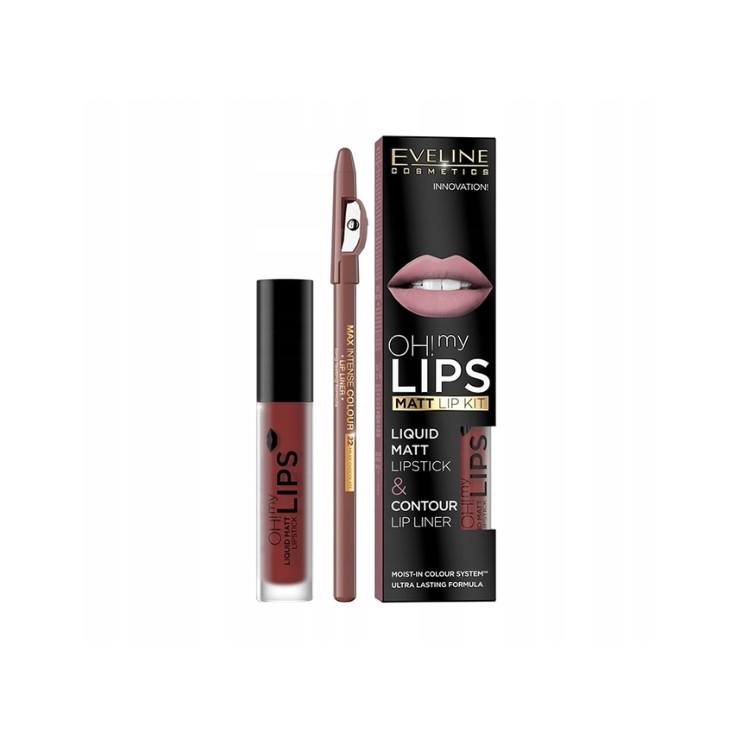 Eveline OH My Lips Pomadka matowa w płynie 4,5 ml + Konturówka do ust zestaw /16/ Extraordinary Red