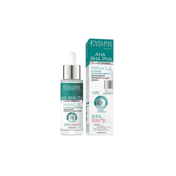 Eveline 3xAcid AHA BHA PHA Miracle dwufazowe Serum do twarzy rozświetlające 30 ml