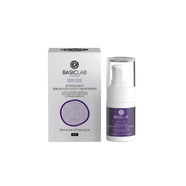 Sérum correcteur yeux et paupières BasicLab Esteticus avec rétinal 0,0 3% pour la nuit 15 ml
