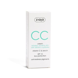 Ziaja CC wyciszający Krem do twarzy na podrażnioną wrażliwą skórę z rozszerzonymi naczynkami SPF10 ochrona niska 50 ml