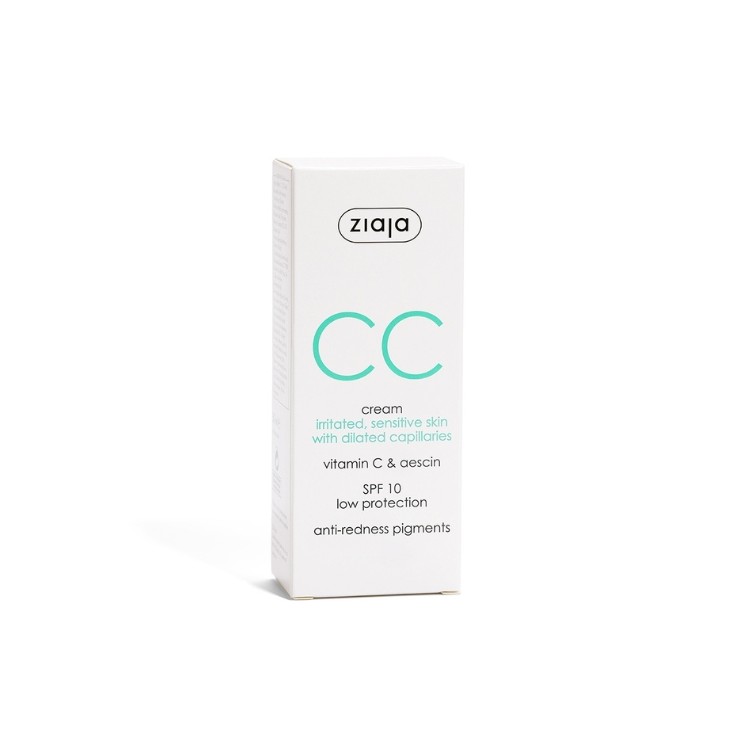 Ziaja CC Calming Face Cream für gereizte, empfindliche Haut mit erweiterten Kapillaren SPF10 geringer Schutz, 50 ml