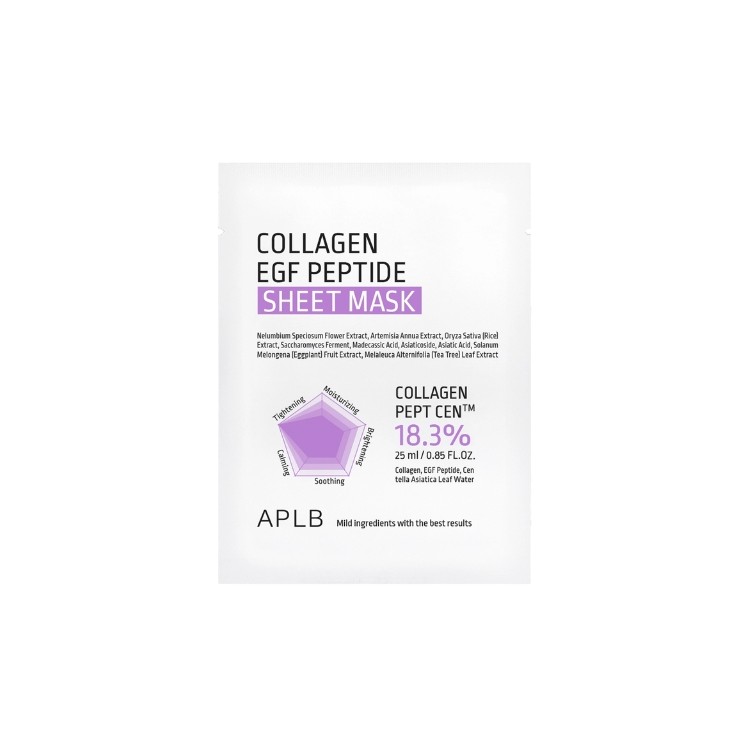 APLB Collagen EGF Peptide Sheet Mask hydraterend en verstevigend gezichtsmasker 1 stuk 25 ml APLB Collagen EGF Peptide Sheet Mask hydraterend en verstevigend gezichtsmasker 1 stuk 25 ml