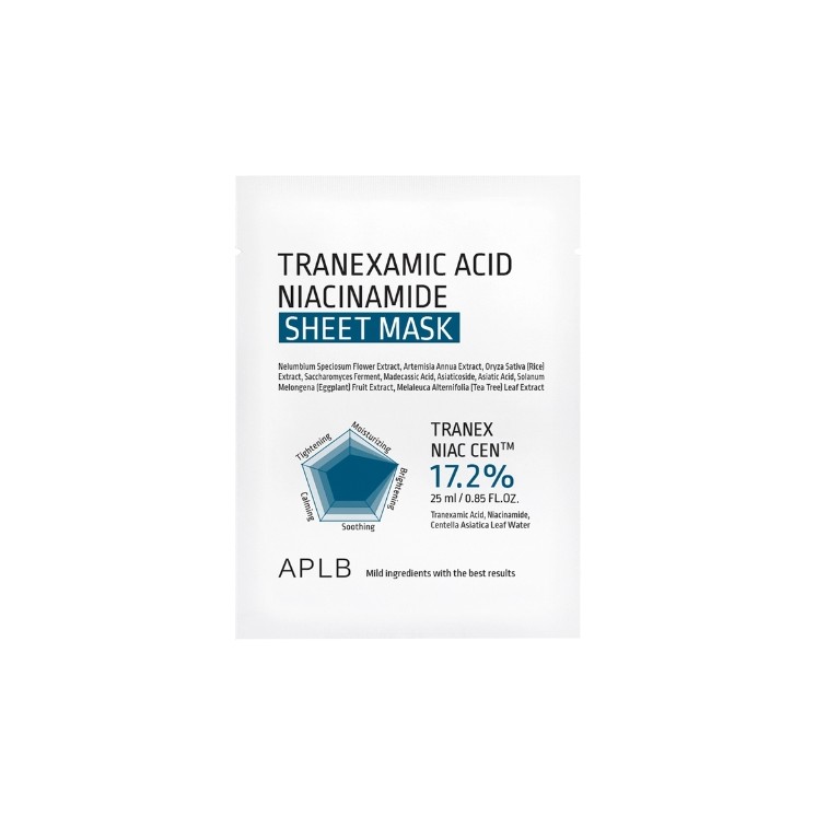 APLB Tranexamic Acid Niacinamide Sheet Mask masque éclaircissant et hydratant pour le visage, 1 pièce de 25 ml