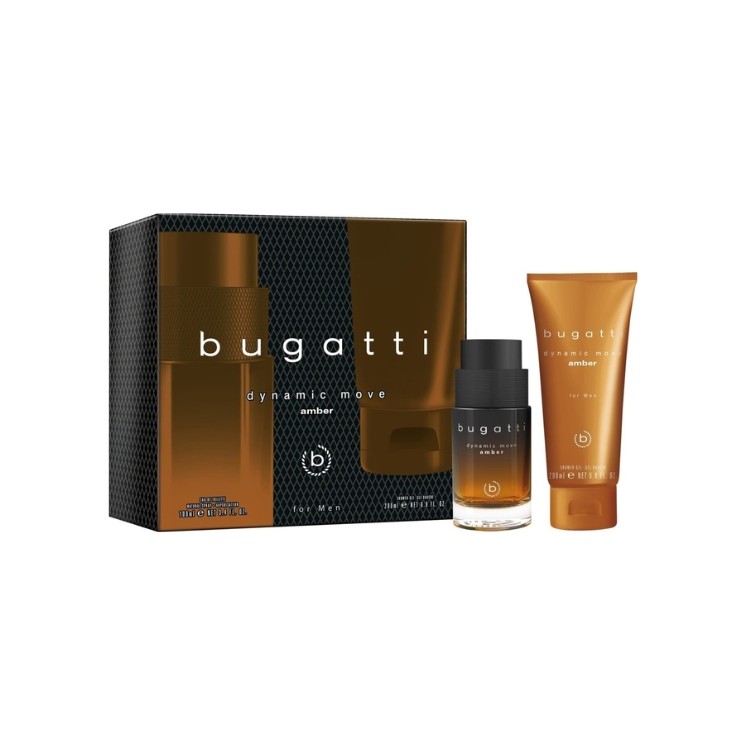 Coffret cadeau Bugatti : Eau de toilette pour homme 100 ml + Gel douche Dynamic Move Amber 200 ml