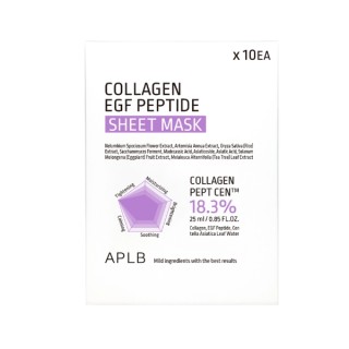 APLB Collagen EGF Peptide Tuchmasken-Set, Set mit feuchtigkeitsspendenden und straffenden Tuchmasken, 10 Stück à 25 ml