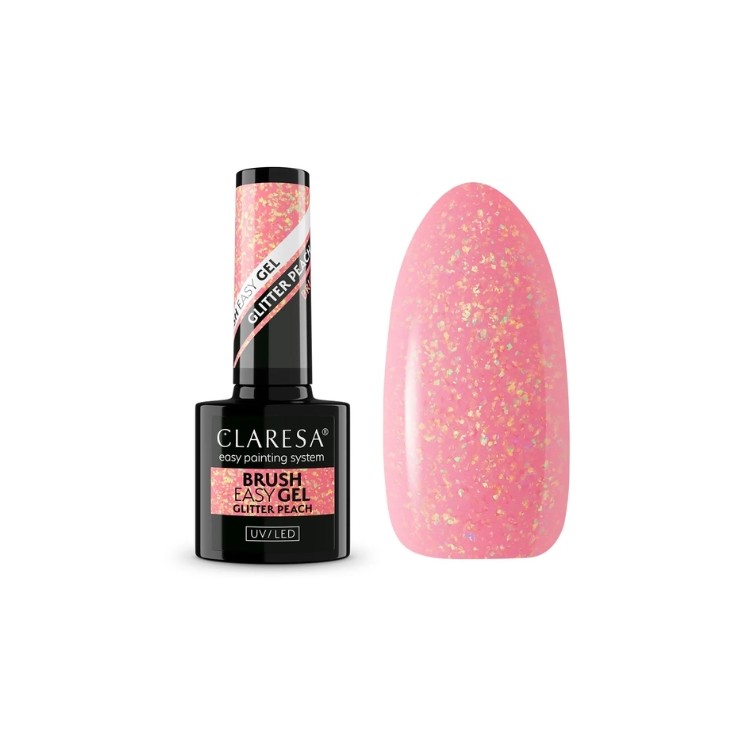 Claresa Brush Easy Gel Glitter Gel in een flesje met een kwastje, Peach 5 g
