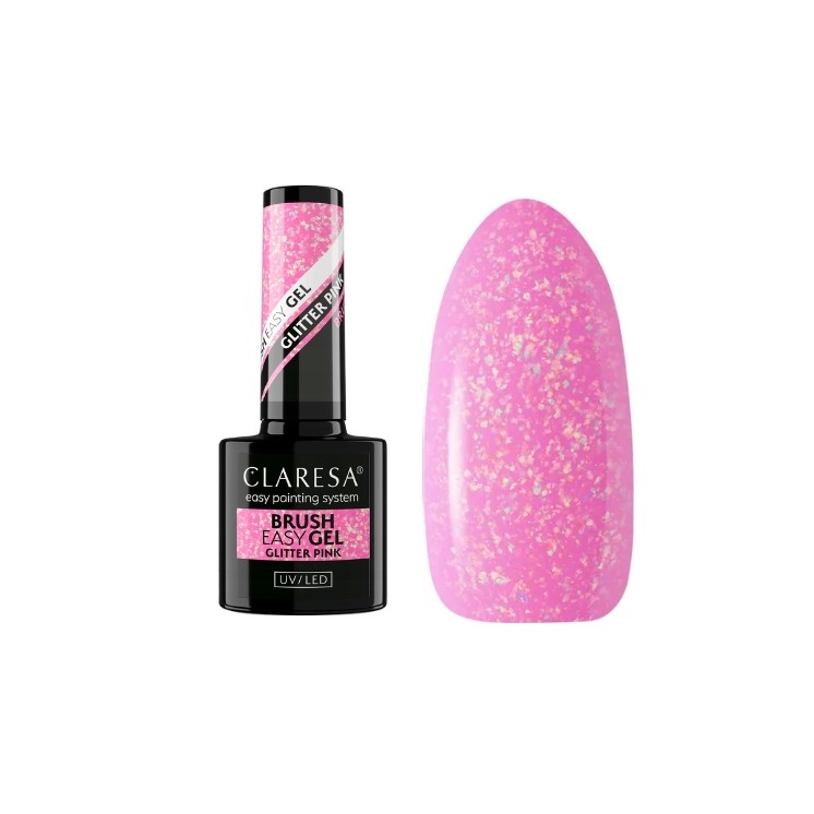Gel pailleté Claresa Brush Easy Gel en flacon avec pinceau, Pink 5 g
