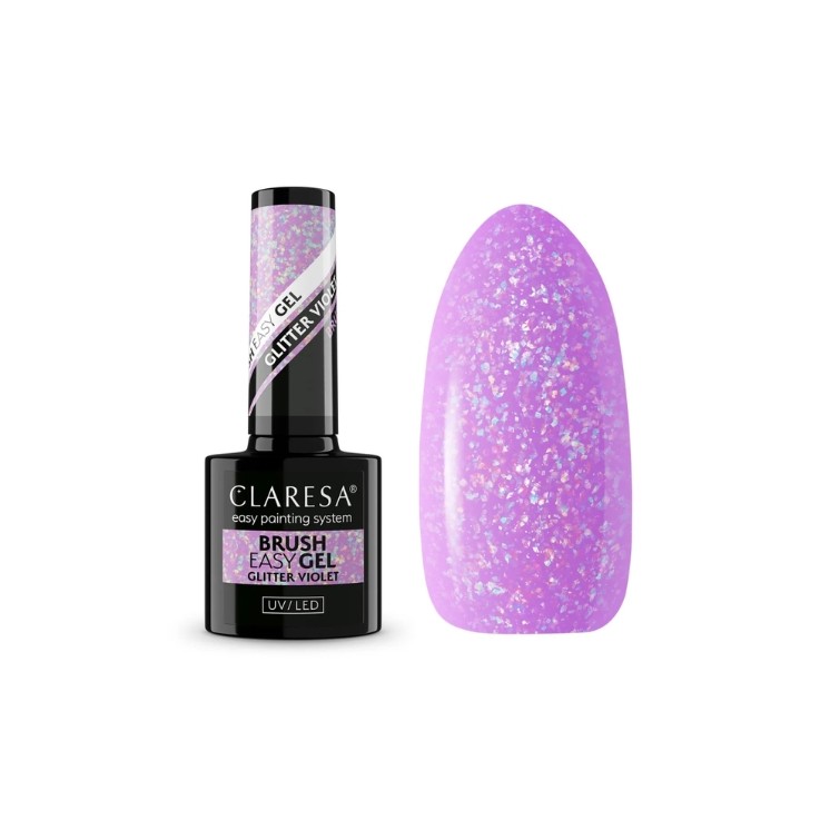 Claresa Brush Easy Gel Glitter Gel in een flesje met een kwastje Violet 5 g