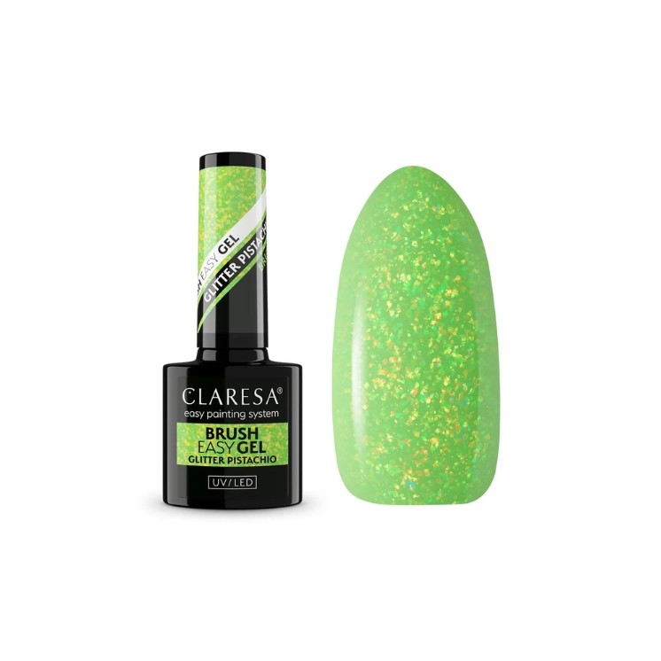 Claresa Brush Easy Gel Glitzergel in der Flasche mit Pinsel, Pistachio 5 g