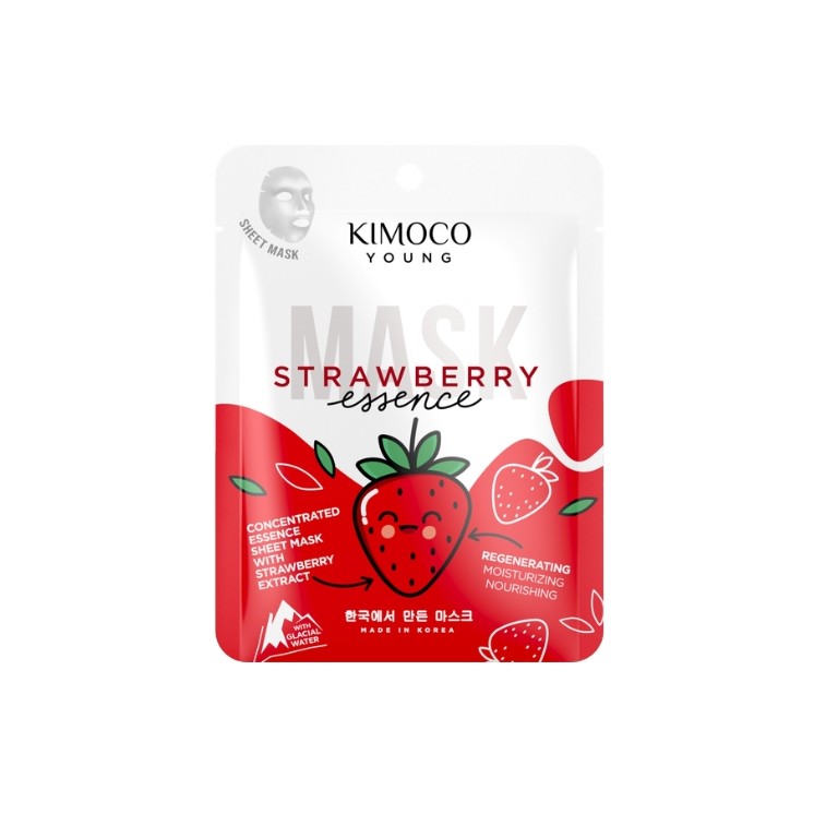 Kimoco Young Strawberry Essence Feuchtigkeitsspendende Gesichtsmaske mit Erdbeerextrakt 25 ml