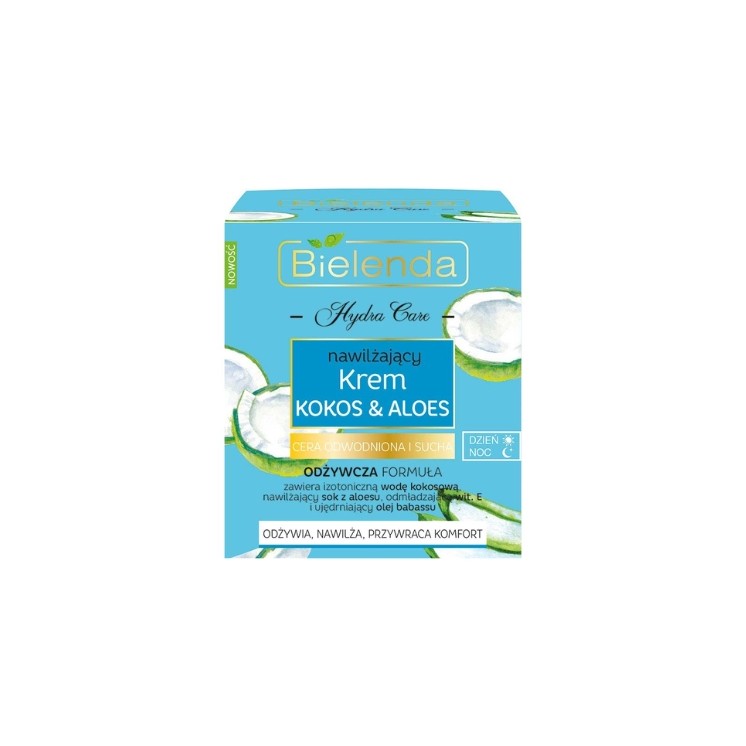 Bielenda HYDRA CARE kokos en Aloë Vera Gezichtscrème voor de Gedehydrateerde Huid 50 ml