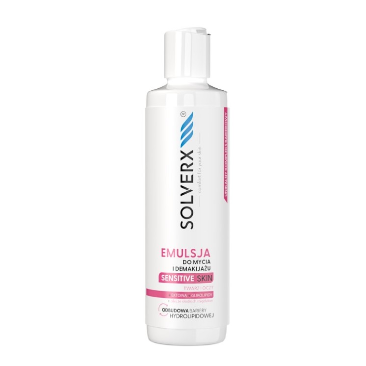 Solverx Sensitive Skin Emulsion voor het reinigen en verwijderen van make-up van gezicht en ogen 200 ml
