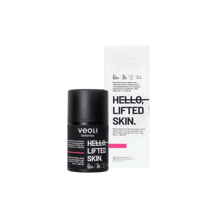 Veoli Botanica Hello , Lifted Skin Light Protective Cream Against Photoaging SPF50 + mit 0,2 2% Neuropeptiden, 50 ml