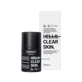Veoli Botanica Hello , Clear Skin Light Schutzcreme gegen lichtbedingte Hautalterung SPF50 50+ mit 5 % Präbiotika, 50 ml