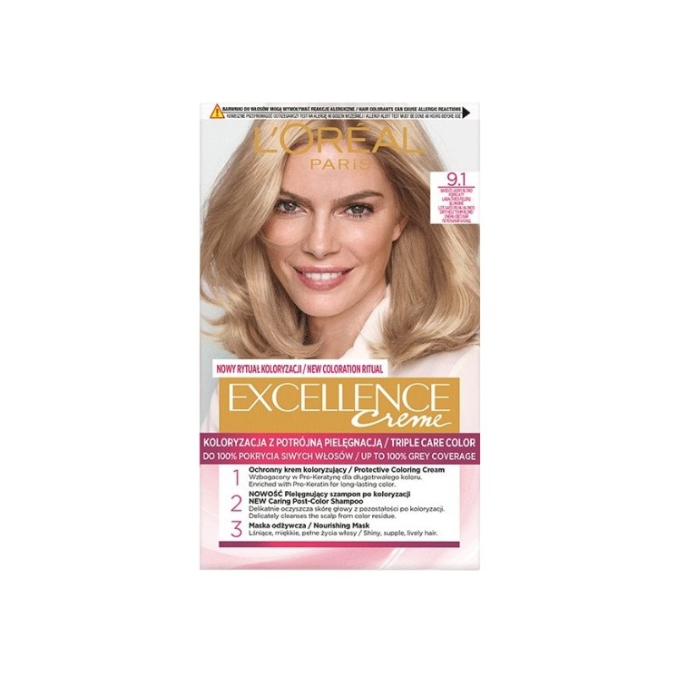 L'oreal Excellence Creme Farba do włosów /9.1/ Bardzo Jasny Blond Popielaty