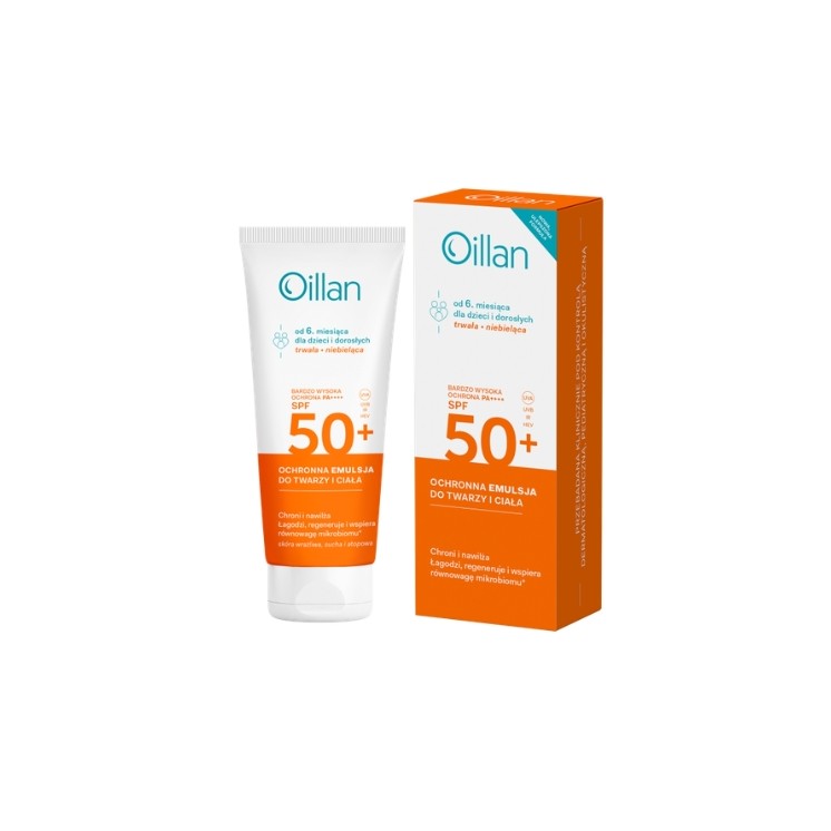 Émulsion solaire protectrice Oillan pour le visage et le corps avec SPF50 + filtre pour peaux sensibles 100 ml