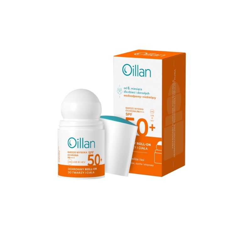 Oillan ochronny Roll-on przeciwsłoneczny do twarzy i ciała SPF50 do skóry wrażliwej 50 ml