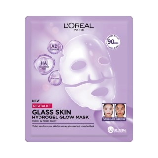 L'Oreal Paris Revitalift Glass Skin hydro Gel-Tuchmaske mit Leuchtkraft, 1 Stück