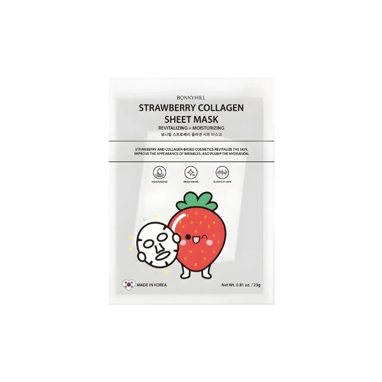 Зволожуюча та відновлювальна маска для обличчя BonnyHill Strawberry Collagen Sheet Mask, 1 шт.