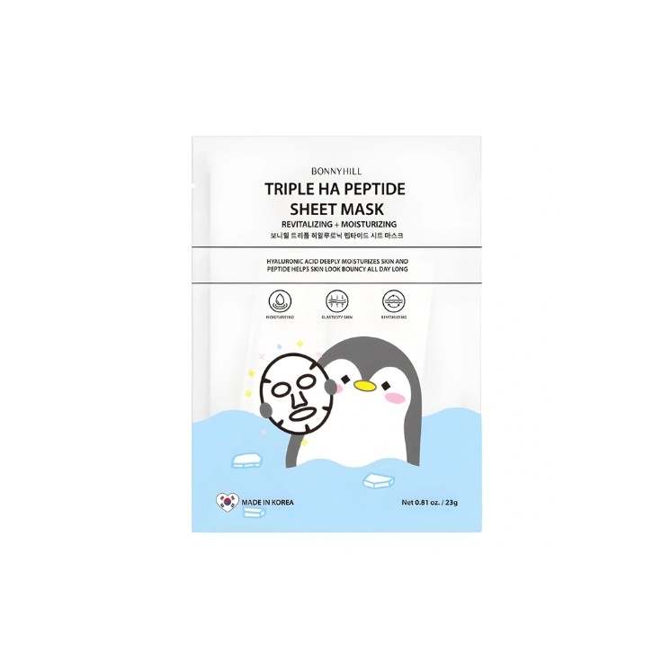 Відновлююча та зволожуюча маска для обличчя BonnyHill Triple HA Peptide Sheet Mask у листі 1 шт.