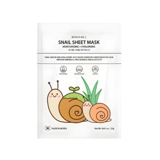 BonnyHill Snail Sheet Mask nawilżająca Maseczka do twarzy w płachcie z Kwasem hialuronowym 1 sztuka