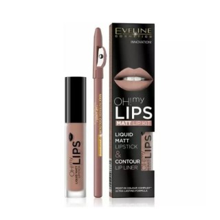 Rouge à lèvres liquide mat Eveline OH My Lips 4,5 5 ml + crayon à lèvres /01/ Nude Neutral