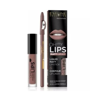 Матова рідка помада Eveline OH My Lips 4.5 5 ml + набір олівців для губ /02/ Milky Chocolate