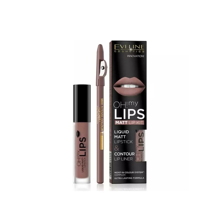 Eveline OH My Lips Matte Liquid Lipstick 4.5 5 ml + Lip Liner Set /02/ Milky Chocolate