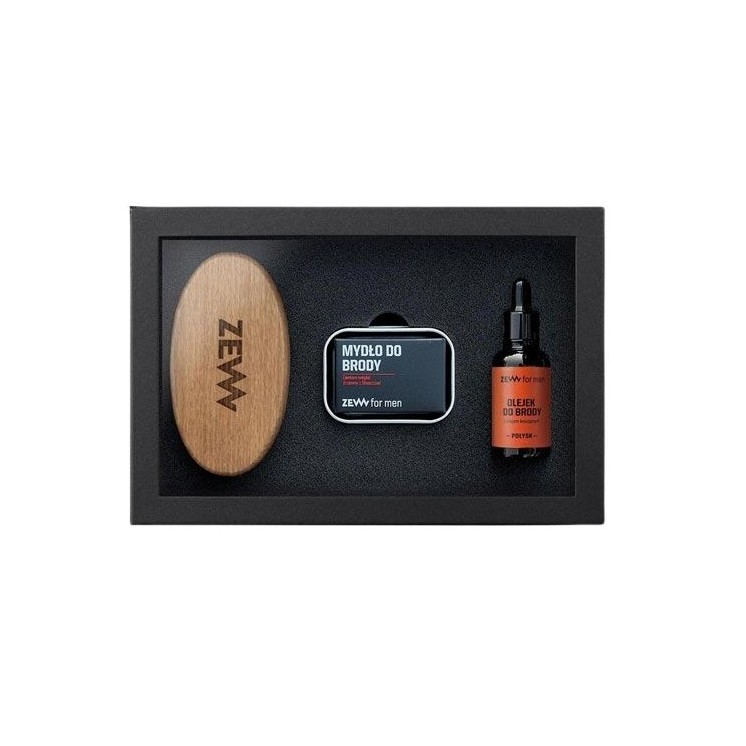 Zew for Men Prosty Drwal Package for Men: Beard Brush + Beard Soap + Beard Oil with Hemp Oil Shine