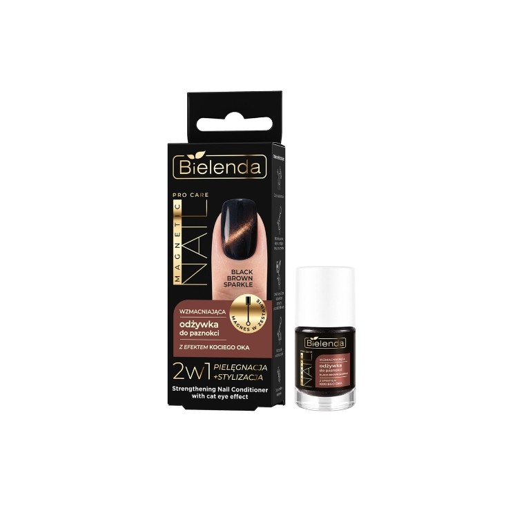 Bielenda Pro Care Magnetic Nail Hardening Nail Conditioner with Cat Eye Effect Black Brown Sparkle 5 ml